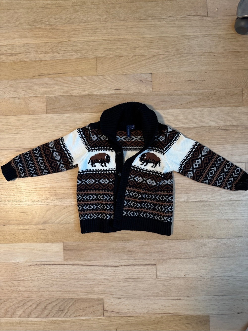 Janie and Jack Brown, Black & White Shawl-Collar Knit Cardigan - Picture 1 of 3